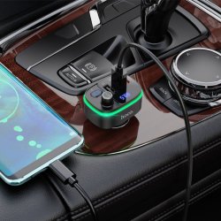 HOCO 20W Bluetooth FM Transmitter & Car Charger (USB-C + Dual USB-A)